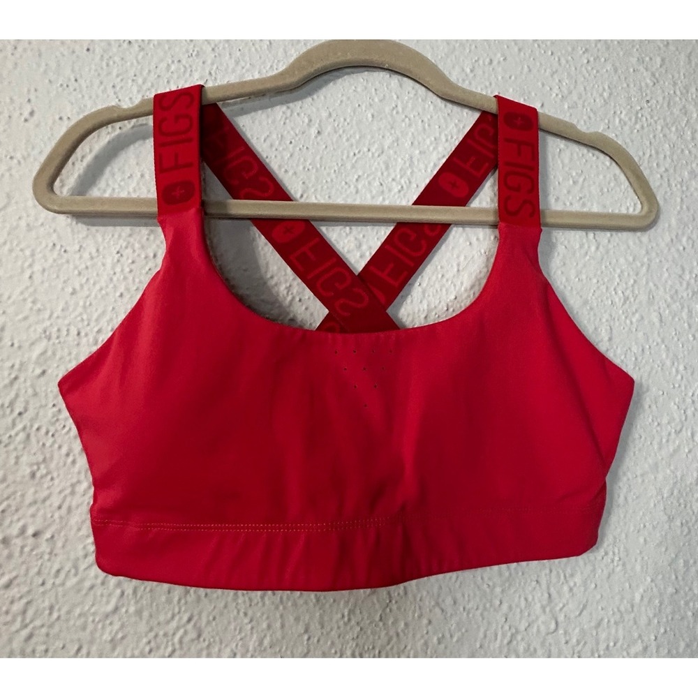 FIGS Red Crisscross Logo Strap Sports Bra Medium Support Activewear Size M